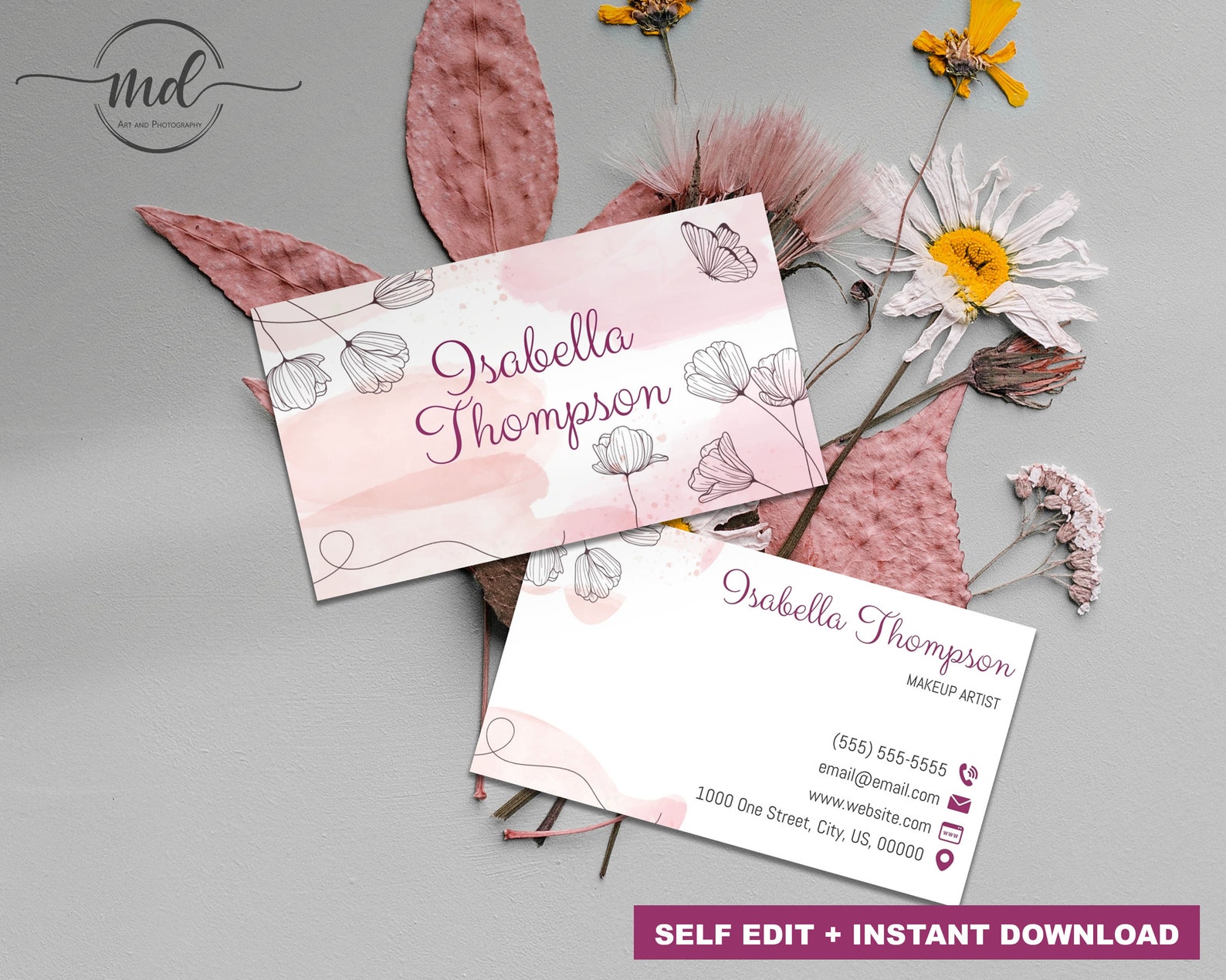 Flower Business Card Template Printable Instant Business ...