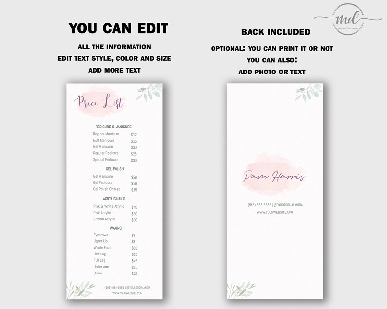 Blush Classic Price List Template Printable Price Sheet Etsy Canada