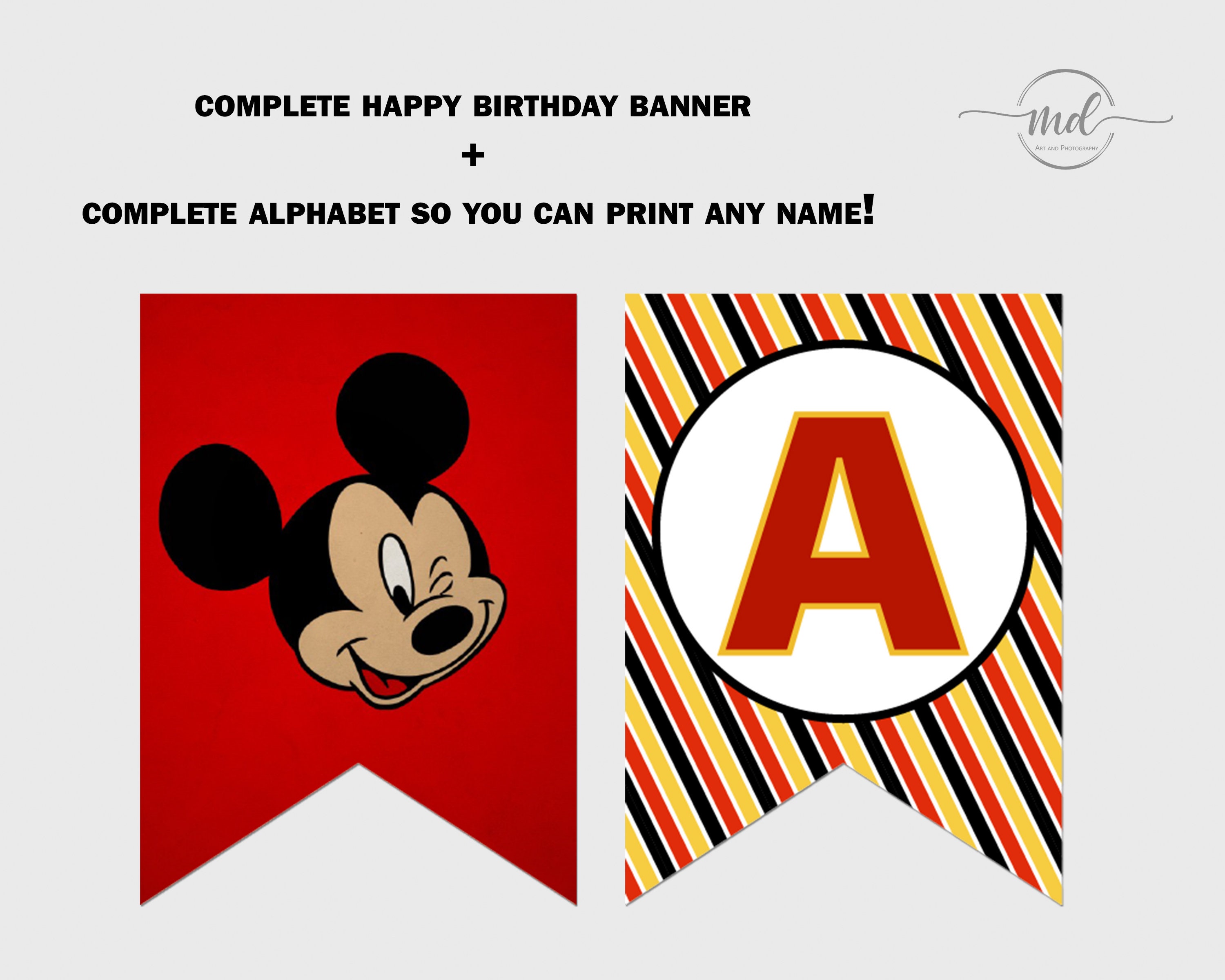 Mickey Mouse Banner Template, Happy Birthday Banner, Mickey Printables ...