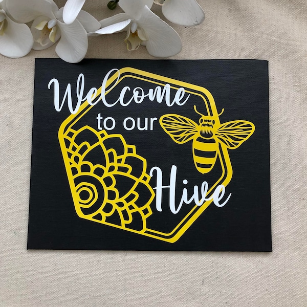 Welcome to our Hive, Home Decor, Wall Hanging, Canvas, Saying Sign, Bee Hive, Gift, Zendala Art, Handmade