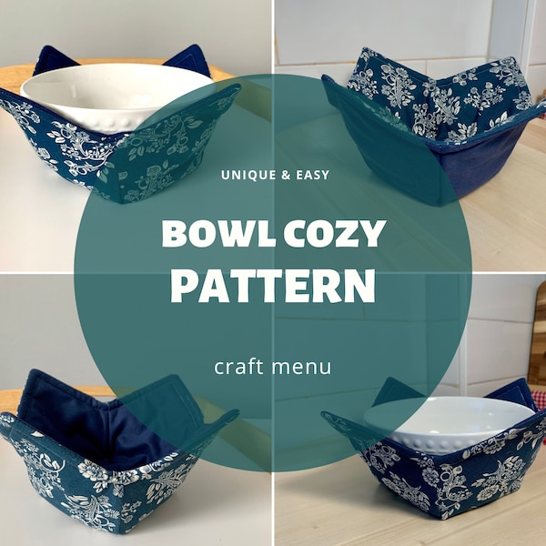 Instant DOWNLOAD, PRINTABLE PDF file Bowl Cozy detailed instructions + pattern + color pictures (Soup Bowl Cozies • Soup Bowl Holder)