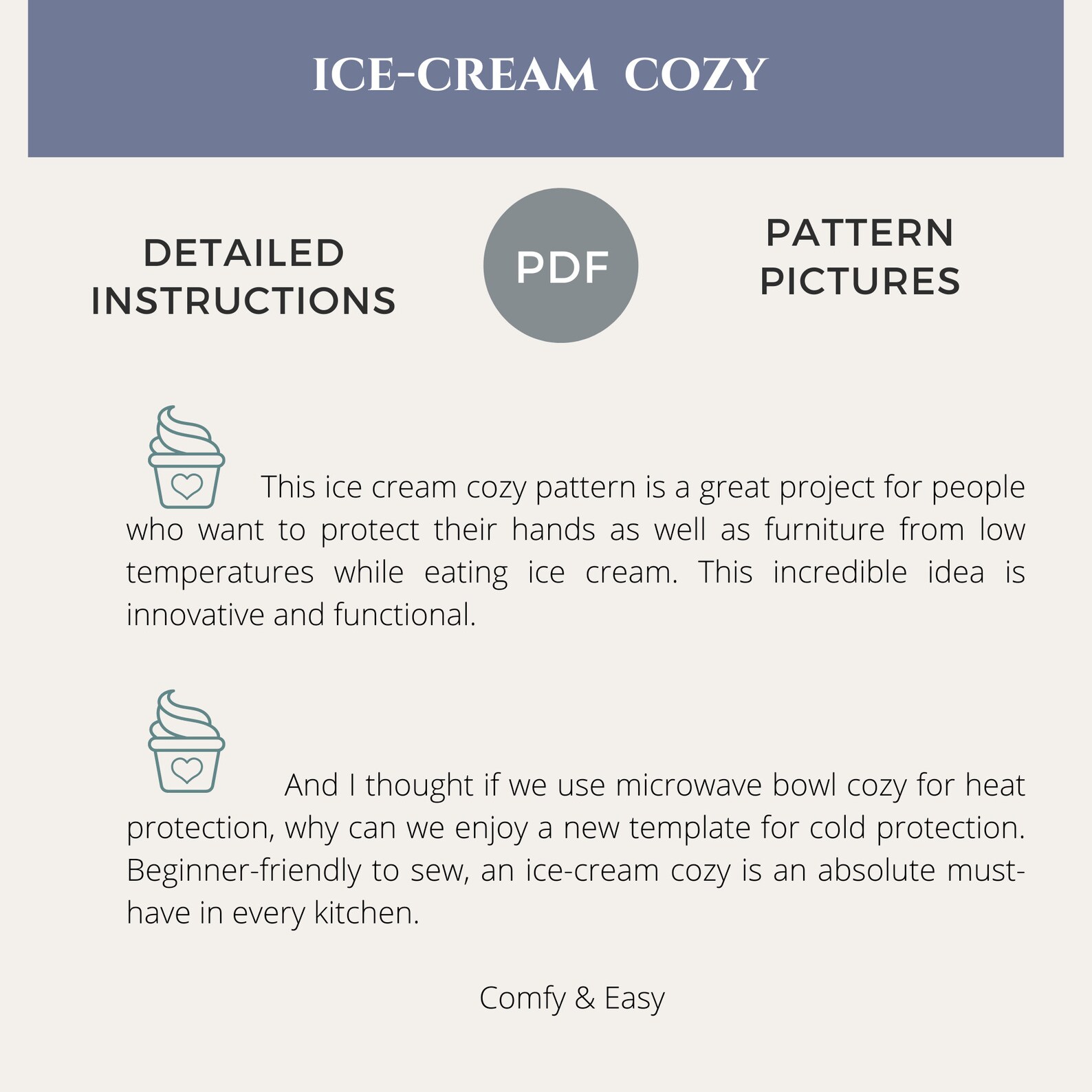 Icecream COZY Sewing PDF Tutorial With Detailed Instructions Etsy