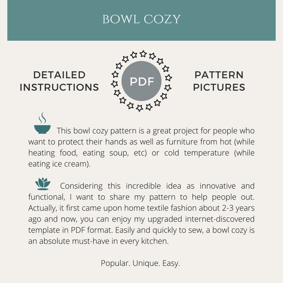 Sewing Pattern Printable Microwave Bowl Cozy Template - Printable