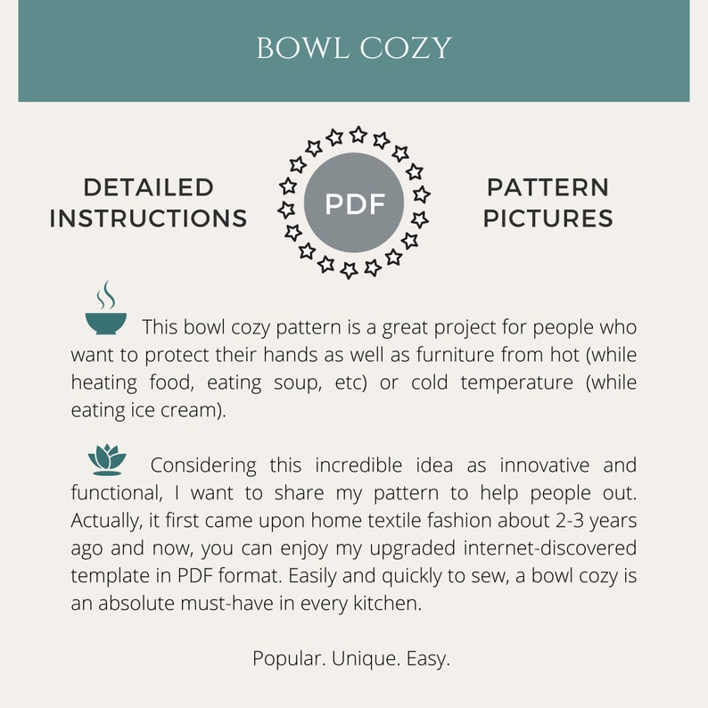 Instant DOWNLOAD, PRINTABLE PDF file Bowl Cozy detailed instructions + pattern + color pictures (Soup Bowl Cozies • Soup Bowl Holder) image 5