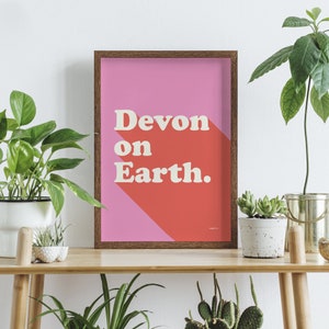 Devon on Earth Typographical Art A3 Travel Poster Print Gallery Wall