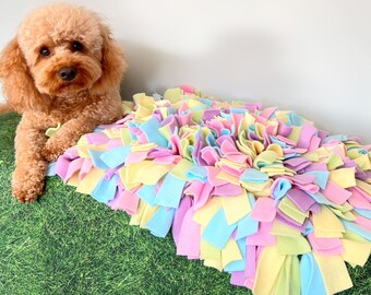 Pastel Rainbow Fleece Snuffle Mat - Canine Enrichment & Slow Feeder Dog Toy