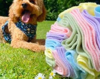 Pastel Rainbow Fleece Snuffle Ball | Pet Enrichment Toy | Sizes S-XL
