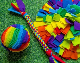 Rainbow Puppy Enrichment Toy Set - Snuffle Ball, Tug Toy & Snuffle Mat
