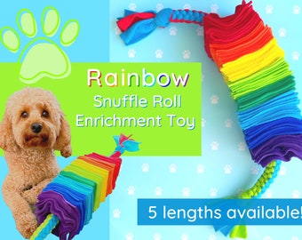 Rainbow Fleece Snuffle Roll: Dog Enrichment  Tug Toy in 5 sizes!