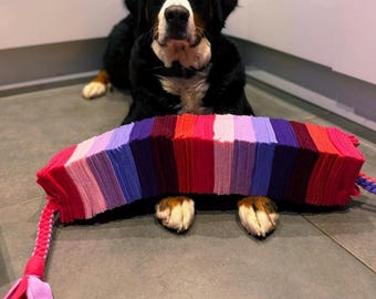 Custom Color Fleece Snuffle Roll Tug Toy: Enrichment Slow Feeder Dog toy. 5 sizes available!