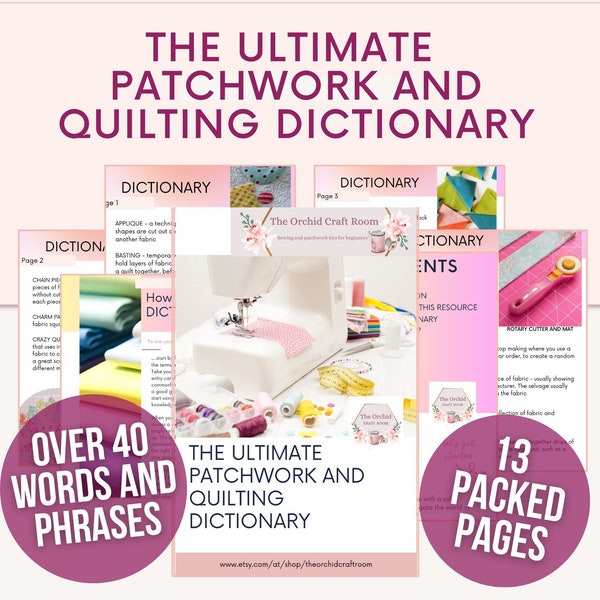 Patchwork and Quilting Dictionary, sewing gift ideas, sewing ebook, how to sew basics, learn to sew, sewing vocabulary, quilting gift