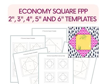 Economy Square FPP Templates, Foundation piecing templates, economy square quilt block, square in a square quilt block, FPP quilt block