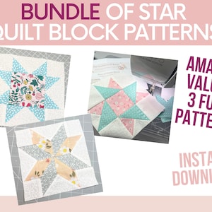 Star quilt block patterns, bundle of patchwork block patterns, star quilt pattern, pattern to make star blocks, 6 inch quilt block patterns