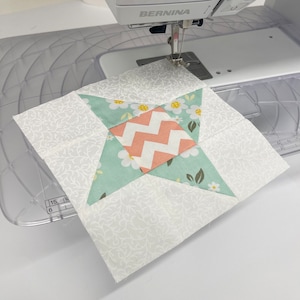 Friendship Star quilt block pattern, friendship star patchwork block, quilt pattern for beginner, beginner quilt pattern, quilt block