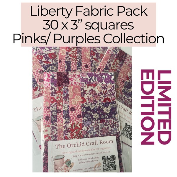 Tissu Liberty, lot de tissus violet et rose, parc à breloques en tissu Liberty, lot de mini breloques, lot de breloques en tissu Liberty, carrés de tissu 3 pouces