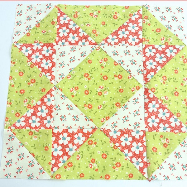 12 inch quilt block pattern, quilt block for beginner,  large quilt block pattern, beginner patchwork block pattern, star quilt block