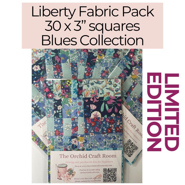 Liberty fabric bundle, beginner quilting, beginner quilter gift, Liberty fabric charm park, mini charm pack, blue Liberty fabrics