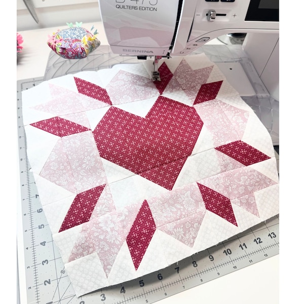 Quilt block pattern, beginners quilt pattern, heart quilt block pattern, patchwork quilt, heart patchwork block pattern, easy quilt pattern