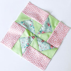 Spinning Geese Quilt block pattern, beginner quilt pattern, churn dash quilt, beginner patchwork block pattern, patchwork block