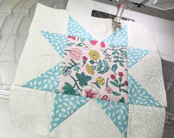 Beginner quilt block PDF pattern, patchwork block pattern, sawtooth star quilt block, star patchwork quilt block, star quilt pattern