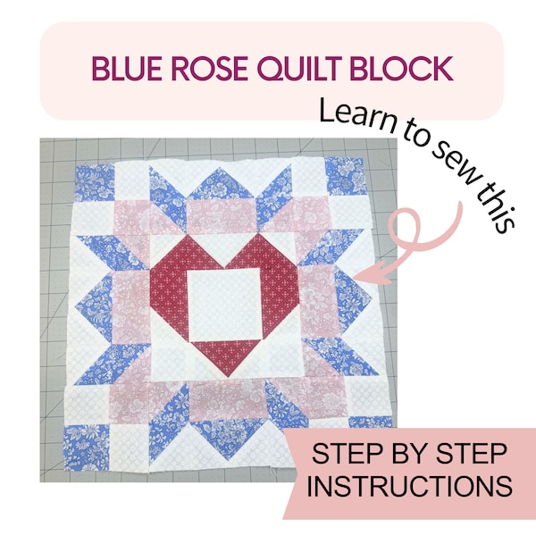 Quilt block pattern, beginner quilt pattern, heart quilt block pattern, patchwork quilt, heart patchwork block pattern, easy quilt pattern