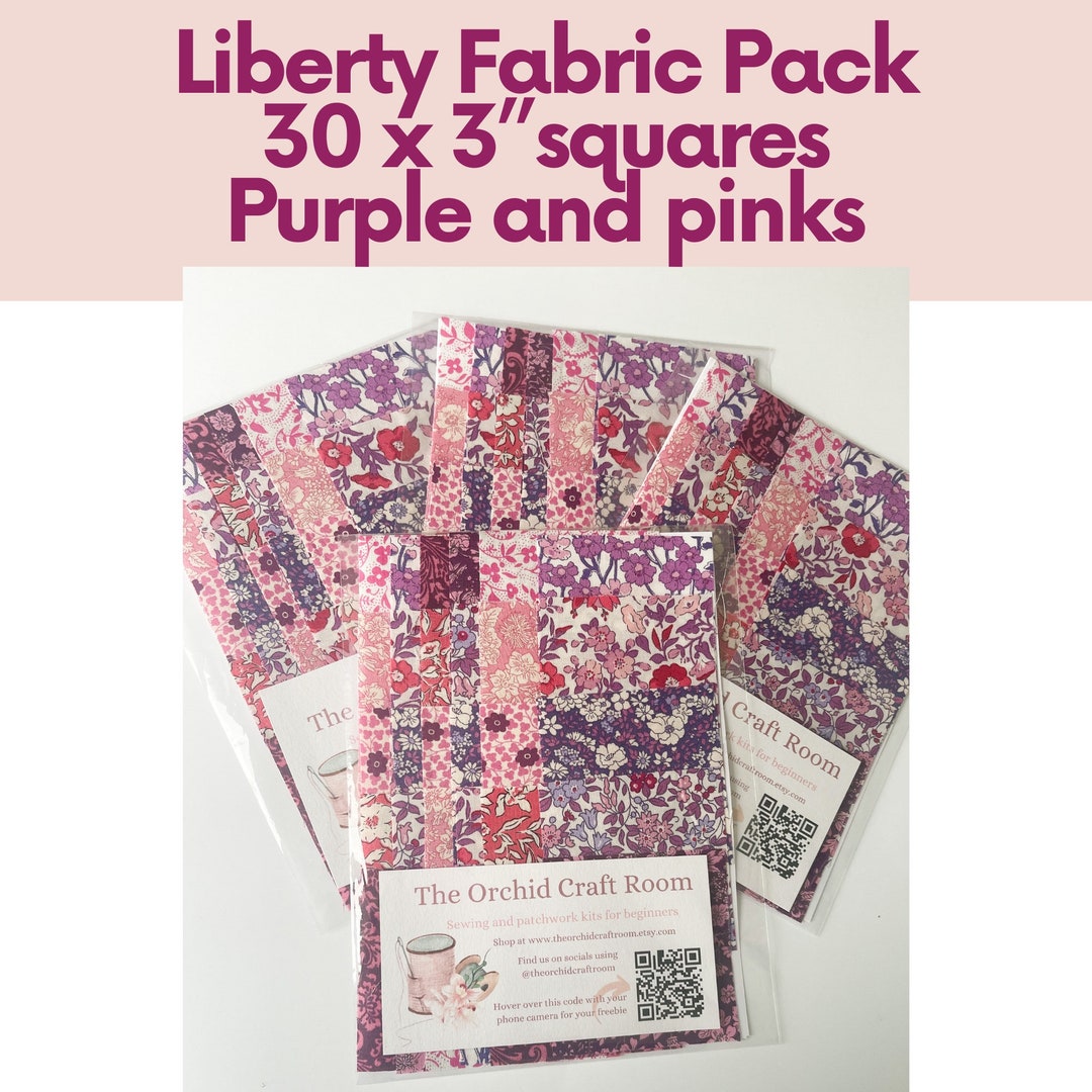 Liberty Fabric, Purple and Pink Fabric Pack, Liberty Fabric Charm Park, Mini Charm Pack, Liberty ...