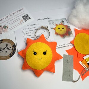 Sew your own sunshine kit, sun felt hanging ornament kit, DIY felt sewing craft box, letterbox sewing gift, nursery decor gift