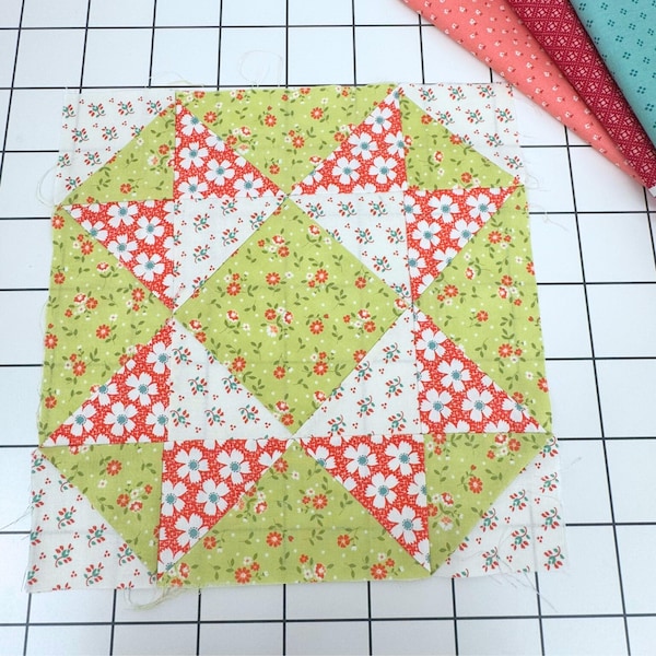 12 inch quilt block pattern, quilt block for beginner,  large quilt block pattern, beginner patchwork block pattern, star quilt block