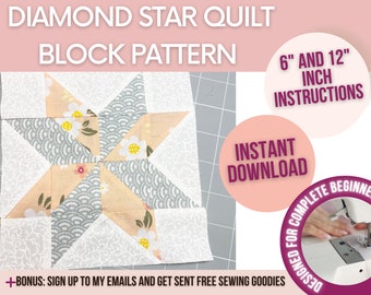 Quilt star patterns, quilt block pattern, patchwork block quilt pattern, quilt block, quilt block pattern PDF, digital quilt block pattern