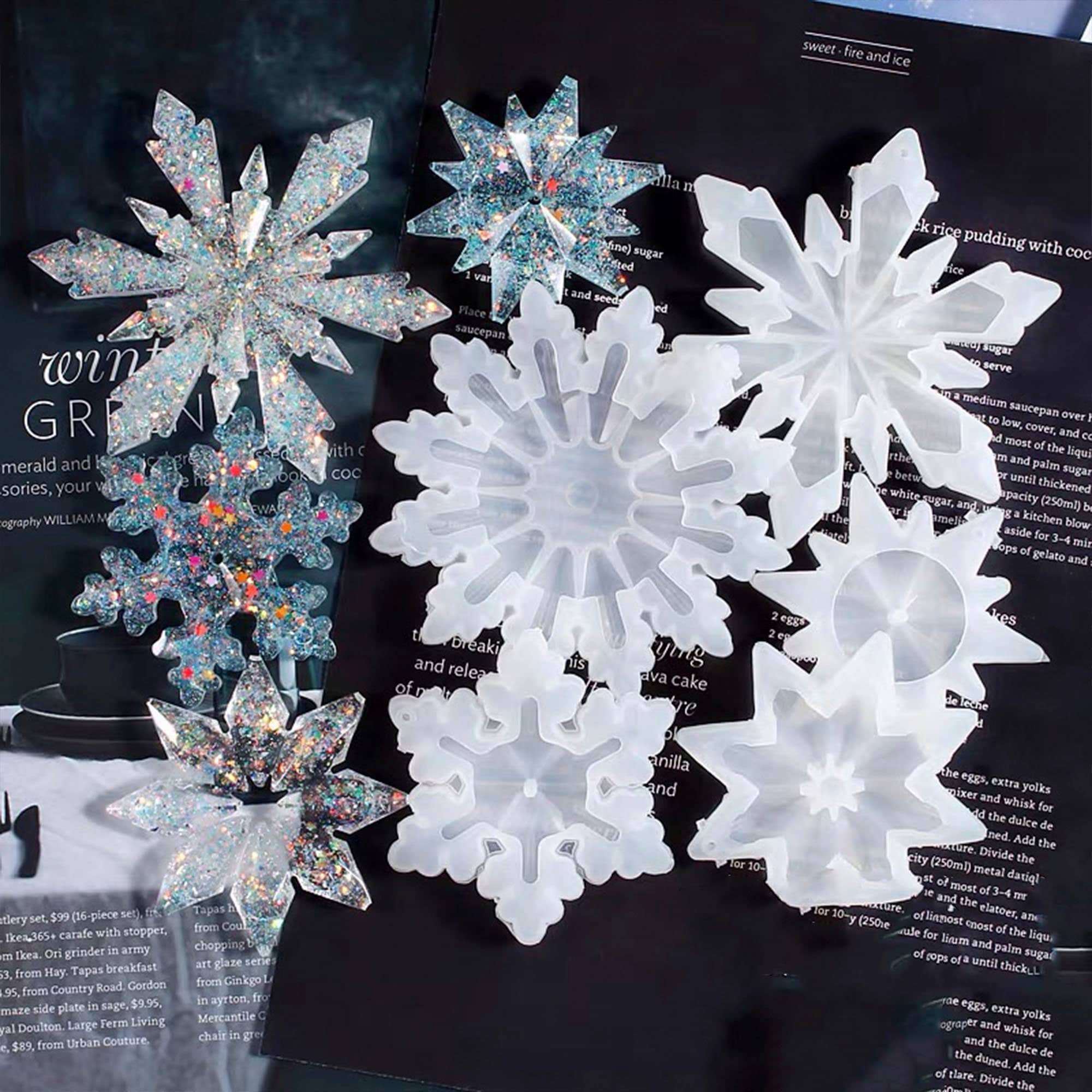 Christmas Resin Molds 8Pcs 3D Ice Crystal Snowflake Silicone Epoxy Resin  Mold Soap Keychain Jewelry Casting Silicone Mold for Christmas Tree Home