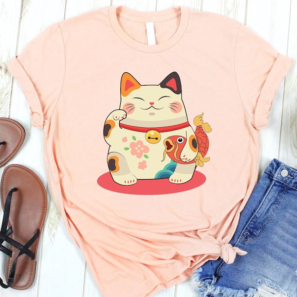 Japanese Cat Shirt, Lucky Cat T-Shirt, Cat Lover Tee, Funny Cat Shirt, Cute Cat Tshirt, Japan Culture Cat Tee, Maneki Neko Shirt