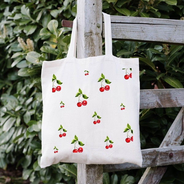 Sac fourre-tout aux cerises, Sac fourre-tout aux fruits, Sac d’épicerie, Sac en tissu, Sac fourre-tout, Sac de plage, Sac à provisions, Mignon sac à cerises, Cadeau pour les amateurs de cerises