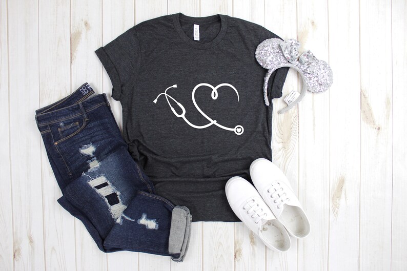 Heart Stethoscope T Shirt Nursing School Tshirt Medical Etsy