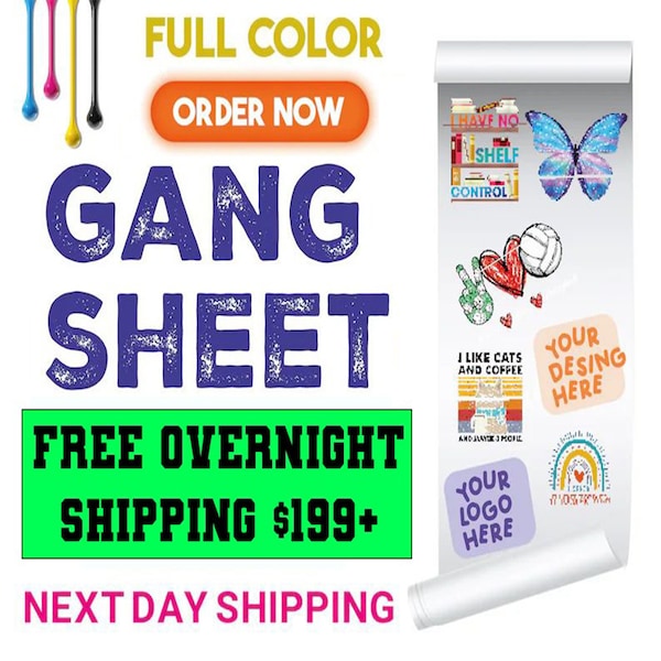 Gang Sheet Printing, DTF Print, Custom Heat Press, Bulk Transfers, Ready For Print, Fast DTF Transfer, Screenprint Dtf, Same Day Film