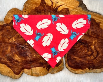 Red Lilo and Stitch Dog Bandana Snap On or Over the Collar
