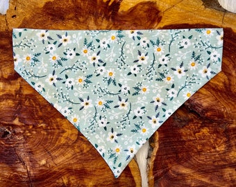 Baby Blue Floral Dog Bandana Snap On or Over the Collar
