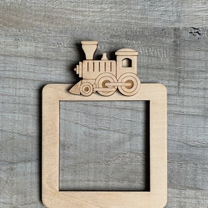 Wooden train light switch frame surround with free personalised wooden gift tag