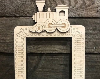 Wooden train light switch frame surround with free personalised wooden gift tag