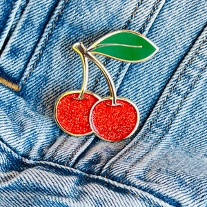 Red Glitter Cherry Pin