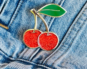 Red Glitter Cherry Pin