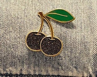 Black Glitter Cherry Pin