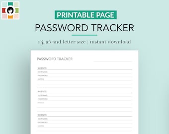 Password Tracker Password Log Password Organizer Password Keeper Password List Keeper Journal  A5 A4 Letter Size PDF Printable