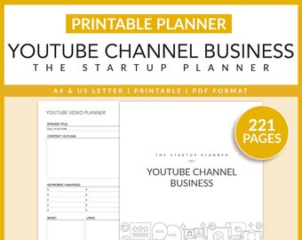 YouTube Channel Business | The Startup Planner | Vlogging |  YouTuber | Video Content Planner | Instant Download | PDF | LETTER | A4