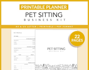 Kit d’affaires pour la garde d’animaux | | d’affaires pour animaux de compagnie | imprimable Accord Pet Sitter | Profil d’animal | rapport Cat | Rapport de chien | | A4 Lettre des États-Unis