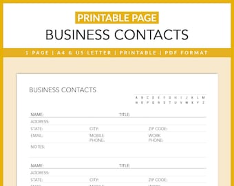 Zakelijke contacten, Afdrukbaar, Business Planner, Ondernemersplanner, Bedrijfsformulieren, Bedrijfsorganisator, Brief, A4, Direct downloaden
