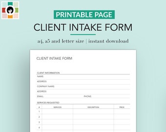 Client Intake Form | Printable | Client Manager | New Client Form | Client Management | PDF | US Letter | A4 | A5 | Instant