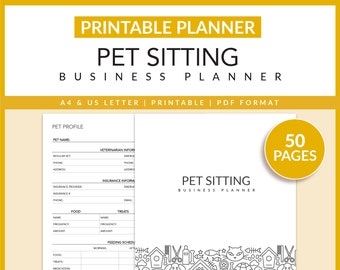 Planificateur d’affaires pour les gardes d’animaux | | imprimable Accord Pet Sitter | Profil d’animal | rapport Cat | Rapport de chien | | de gestion des clients | A4 Lettre des États-Unis