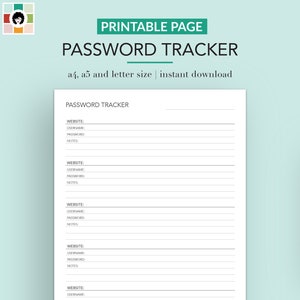 Password Tracker Password Log Password Organizer Password Keeper Password List Keeper Journal  A5 A4 Letter Size PDF Printable