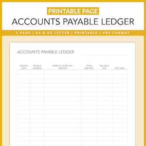 Accounts Payable Ledger | Bookkeeping | Business Finances | Accounting Ledger | Small Business | Entrepreneur | PDF | Printable | A4 | US