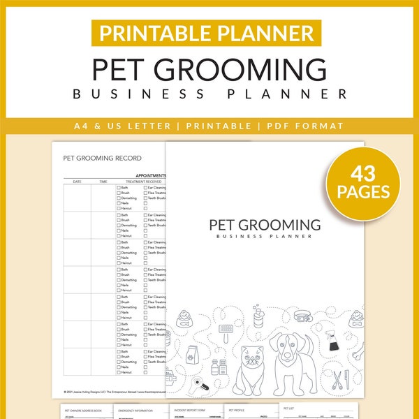 Pet Grooming Business Planner | Printable | Pet Groomer | Pet Report Card | Pet Lovers | Pet Services | A4 | US Letter | Instant Download